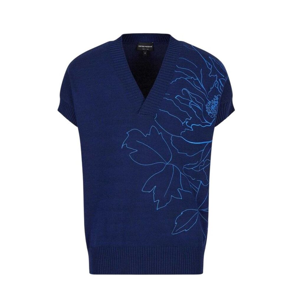 Emporio Armani Mens Floral V Neck Sweater Vest / Blue